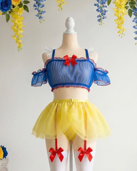 Snow White Fantasy Cosplay Lingerie – Sheer Blue Top & Yellow Skirt