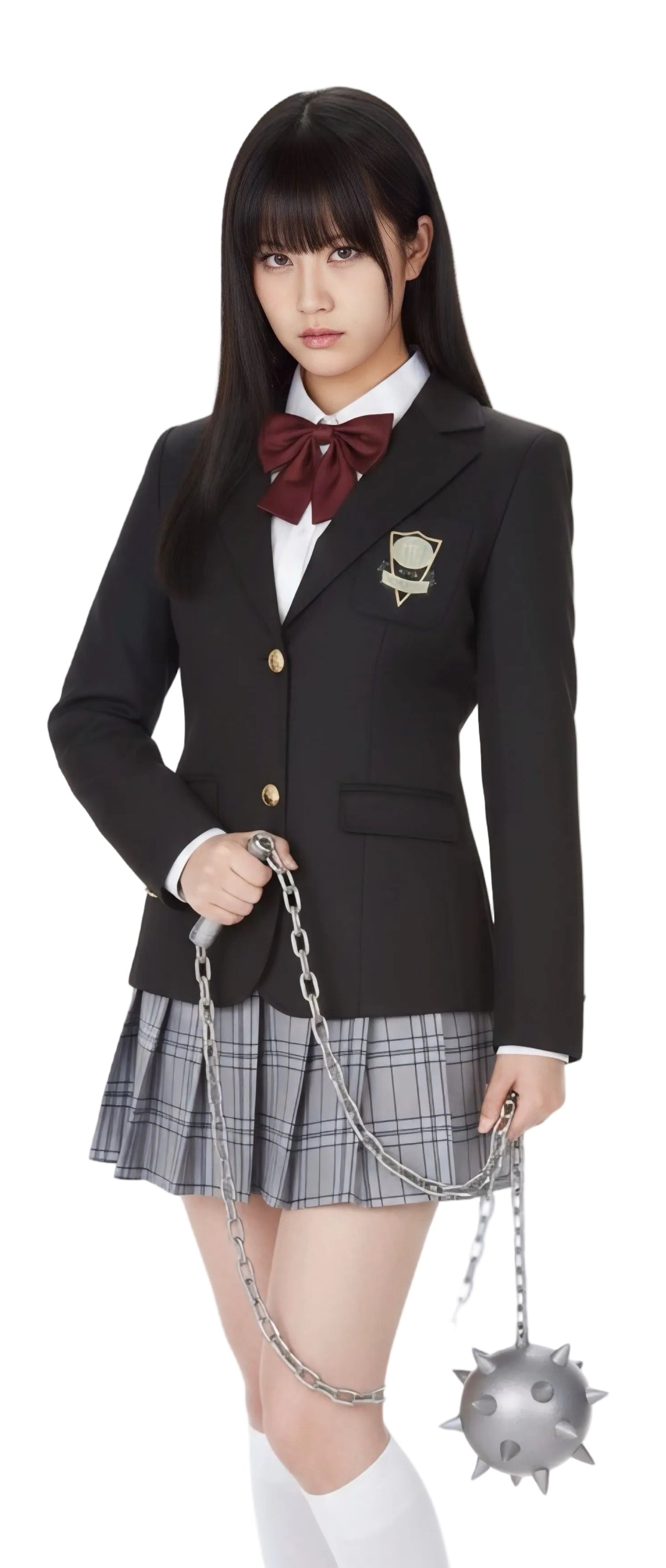 Kill Bill Gogo Yubari Cosplay Costume Japanese School Uniform Plaid Skirt with Chained Mace Weapon