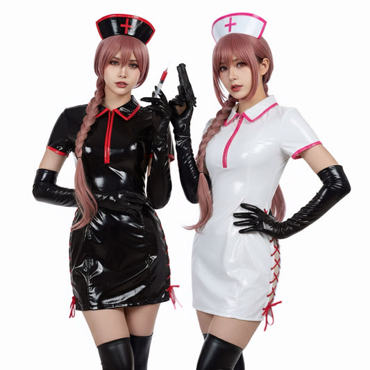 Anime Chainsaw Man Cosplay Costume Makima power Nurse Uniform PU Leather Dress