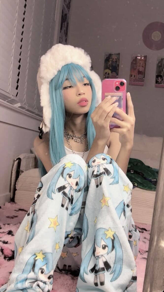 Hatsune Miku Chibi Style Flannel Pyjama Pants Lounge Wear|MBStudio
