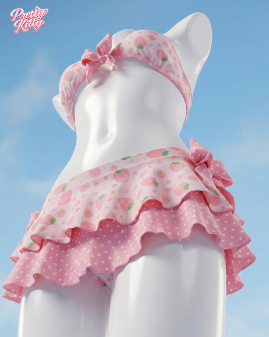 Strawberry Dream" Ruffled Bikini Set.