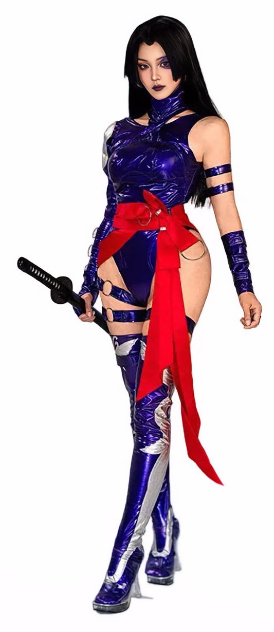 Psylocke Cosplay Costume - Metallic Purple Ninja Bodysuit & Accessories