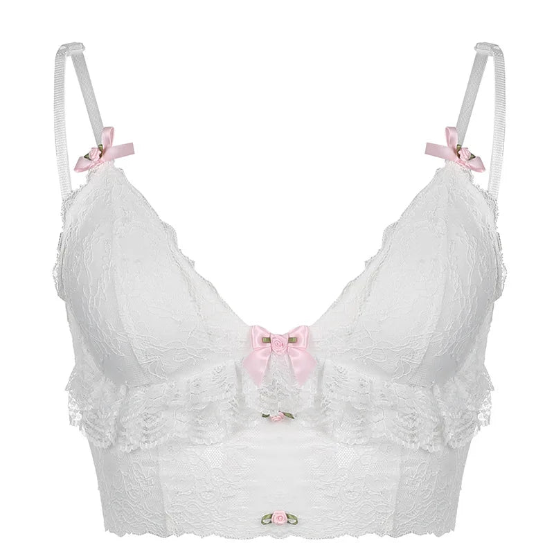 Pink rose lace coquette crop top