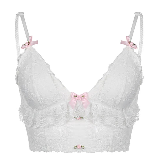 Pink rose lace coquette crop top