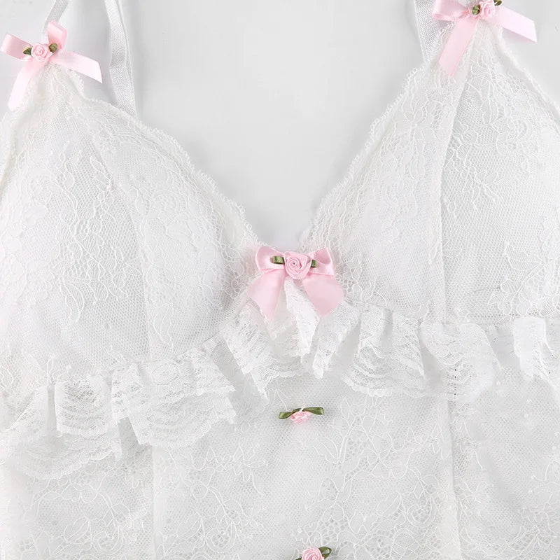 Pink rose lace coquette crop top