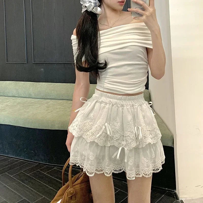 Coquette white ruffle skirt