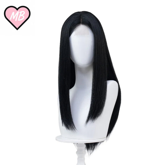 Long jet black straight wig with blunt bangs for Alice: Madness Returns cosplay costume