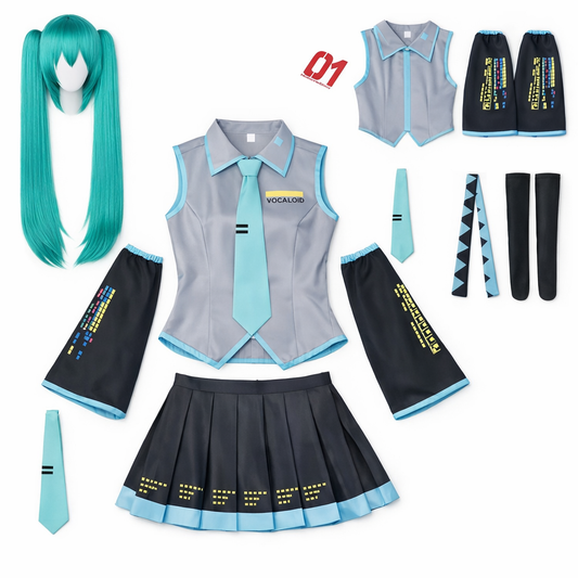 Hatsune Miku Vocaloid cosplay costume flat lay outfit set