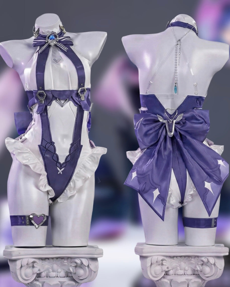 Back view of MBCosplay Vivian Iris of the Shore swimsuit cosplay costume Zenless Zone Zero