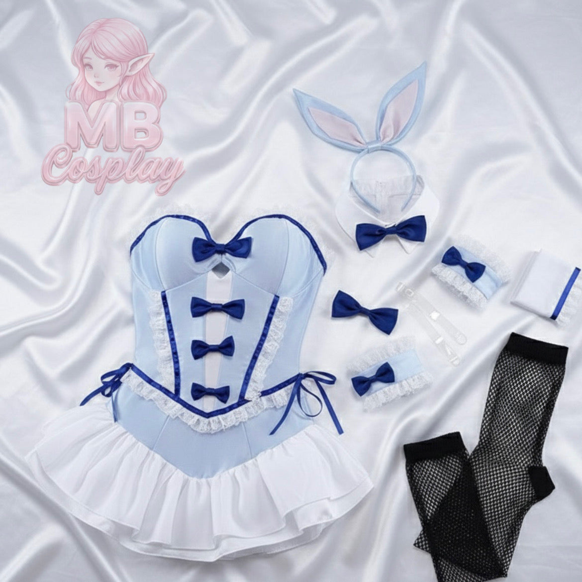 Checklist of items included in the Marin Kitagawa blue bunny cosplay package by MBCosplay.