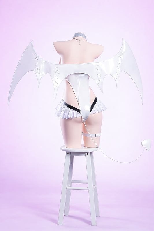 Nikke Blanc cosplay costume back view with wings and tail accessory